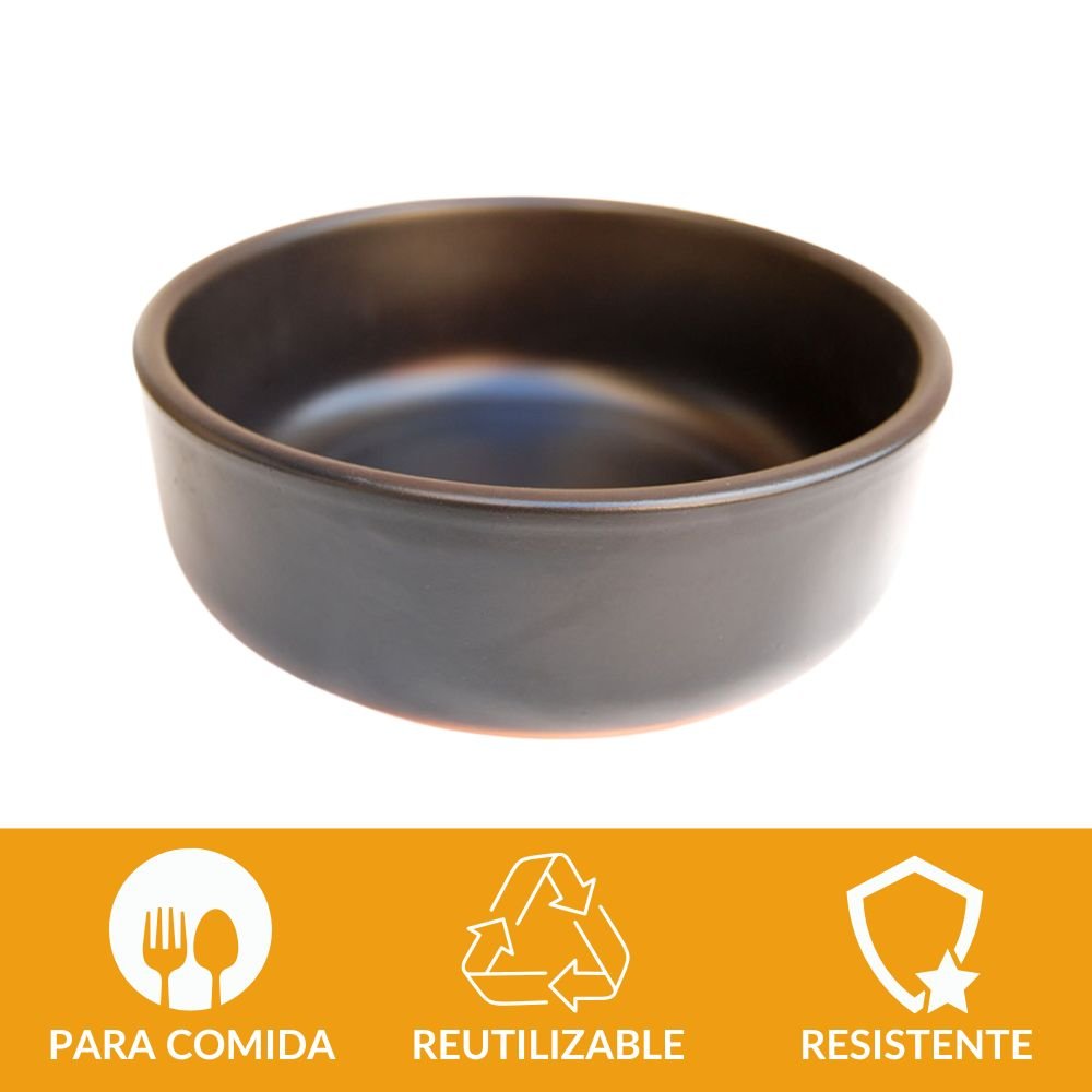 Bol de barro negro 17 cm | Terracota artesanal para ensaladas 812 ml