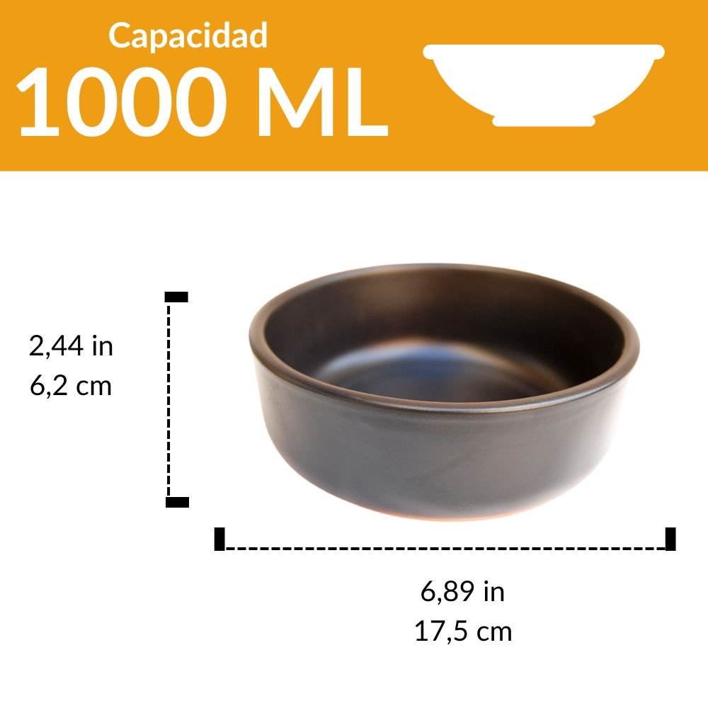 Bol de barro negro 17 cm | Terracota artesanal para ensaladas 812 ml