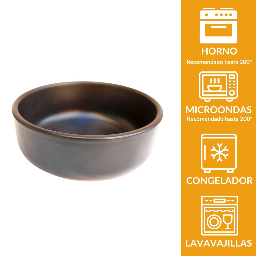 Bol de barro negro 17 cm | Terracota artesanal para ensaladas 812 ml