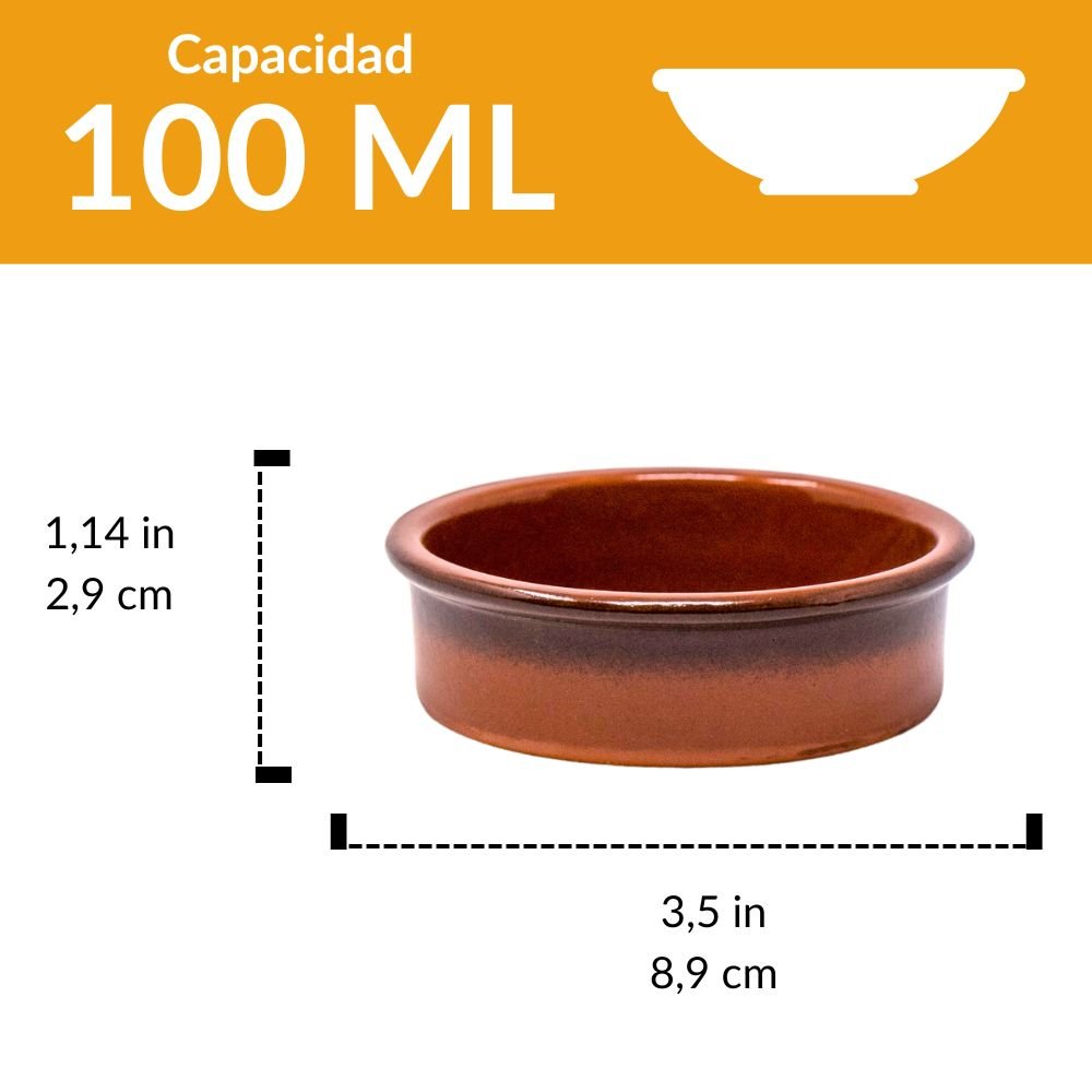Cazuela de barro (borde negro) 8,9 cm | Terracota artesanal para tapas 100 ml
