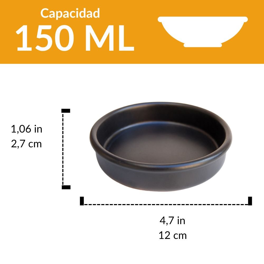 Cazuela de barro negro 12 cm | Terracota artesanal para crema catalana 220 ml