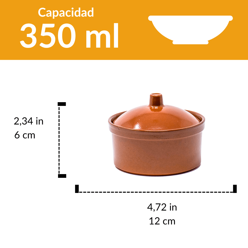 Cocotte de barro con tapa 12 cm | Terracota artesanal 350 ml