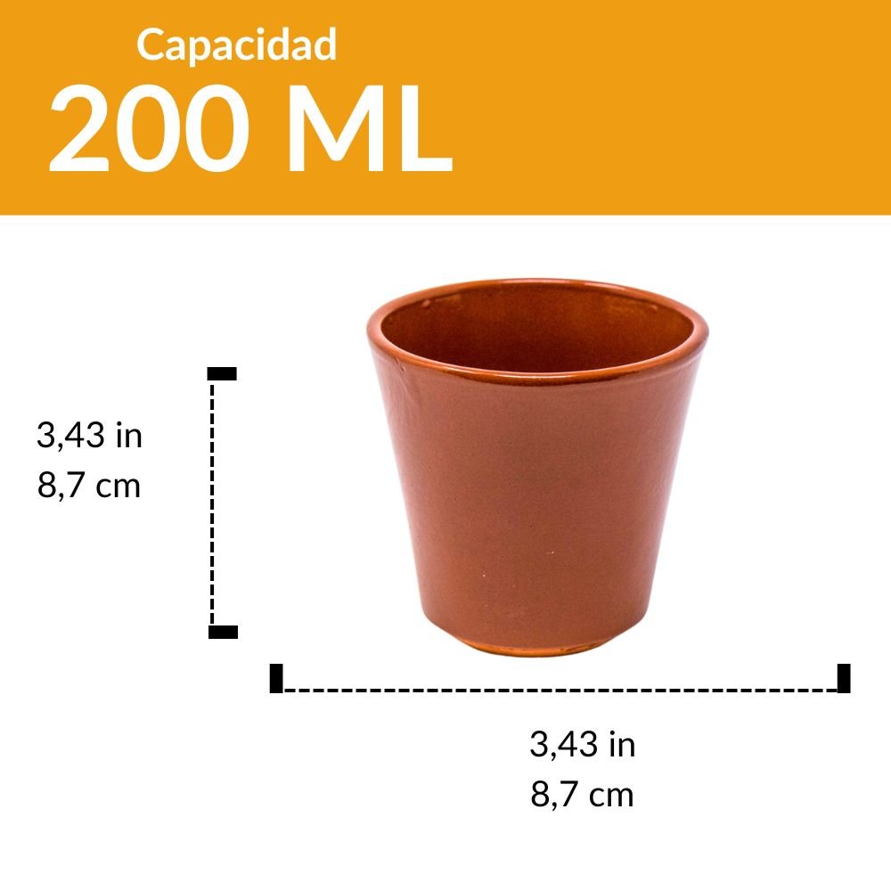 Vaso de barro marrón 8,7 cm | Terracota artesanal para bebidas (200 ml)