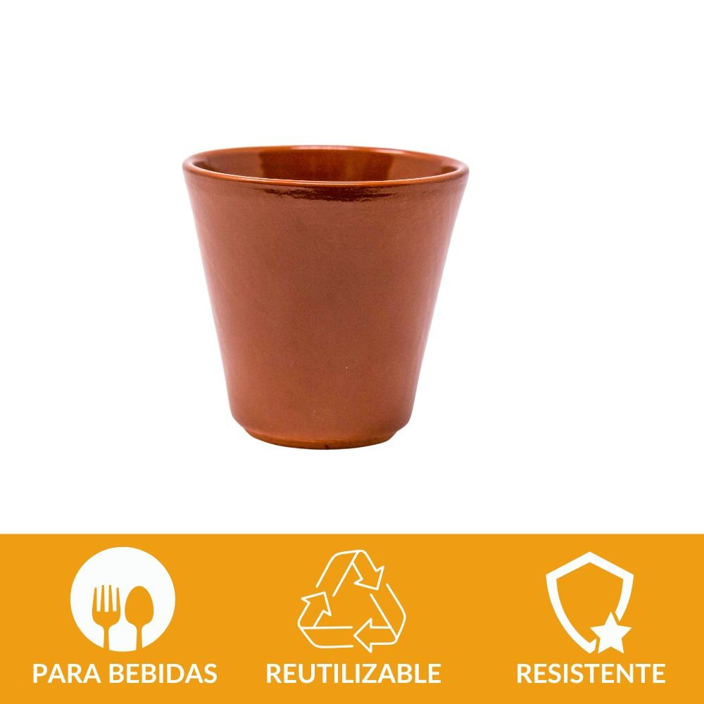 Vaso de barro marrón 9 cm | Terracota artesanal para bebidas (380 ml)