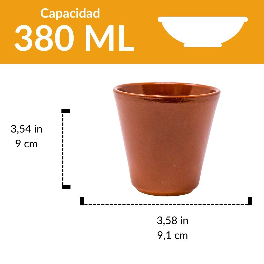 Vaso de barro marrón 9 cm | Terracota artesanal para bebidas (380 ml)