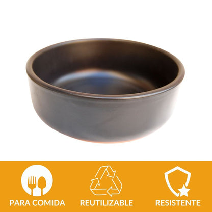 Bol de barro negro 17 cm | Terracota artesanal para ensaladas 812 ml