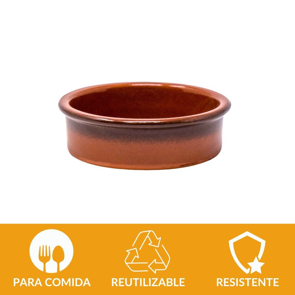 Cazuela de barro (borde negro) 8,9 cm | Terracota artesanal para tapas 100 ml