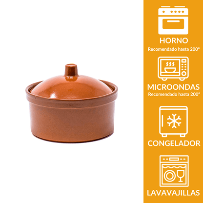 Cocotte de barro con tapa 12 cm | Terracota artesanal 350 ml